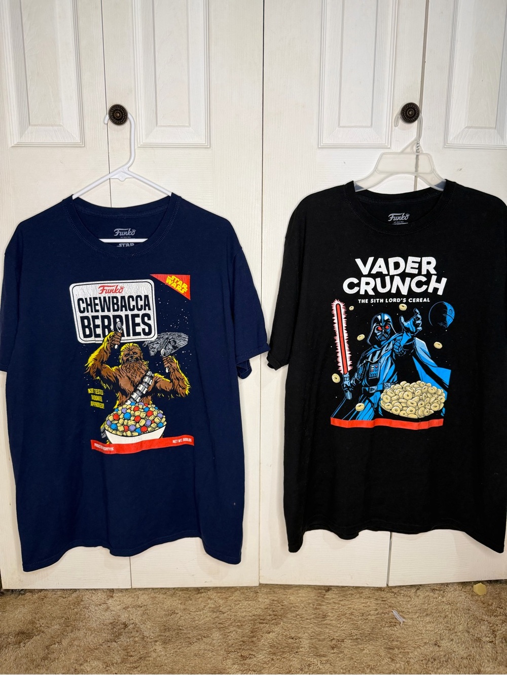 Funko Star Wars Chewbacca Berries and Vader Crunch cereal shirts bundle
